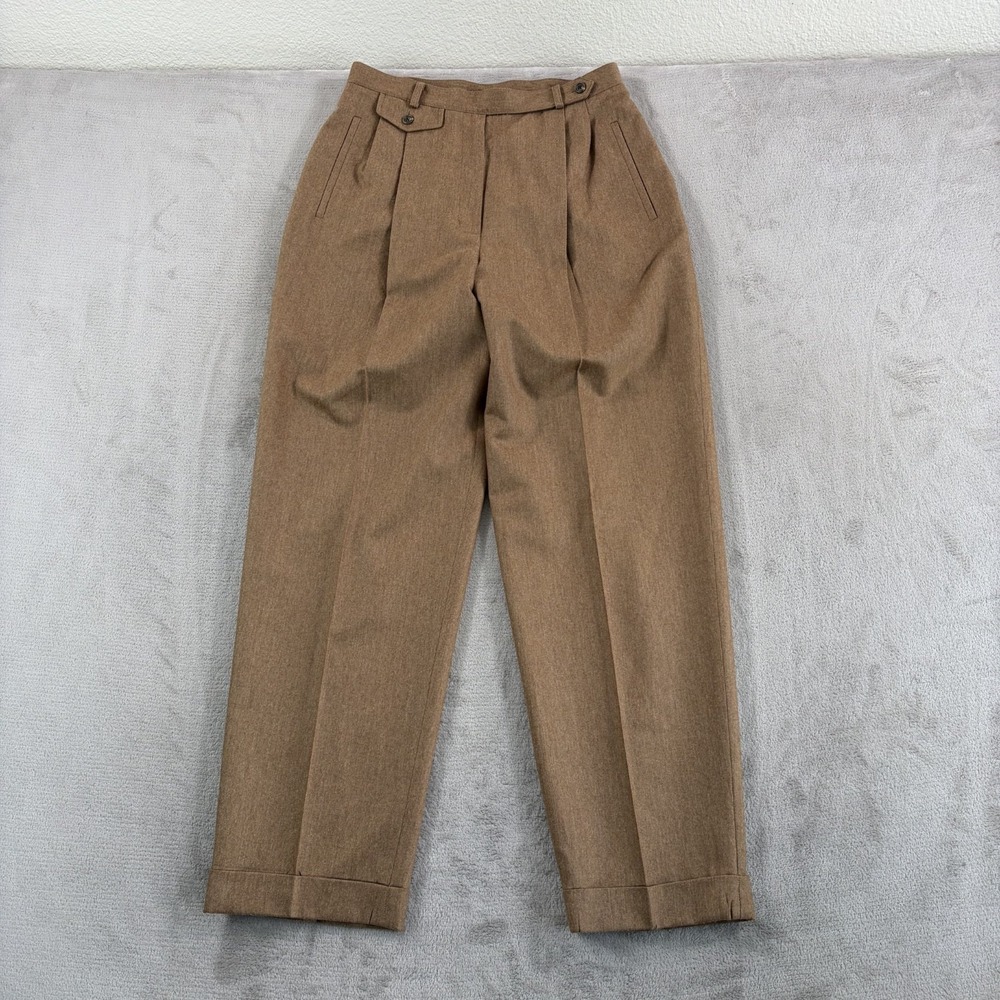Vintage Lauren Ralph Lauren Pleated Cuffed Trousers Brown Worsted Wool 10 NWOT